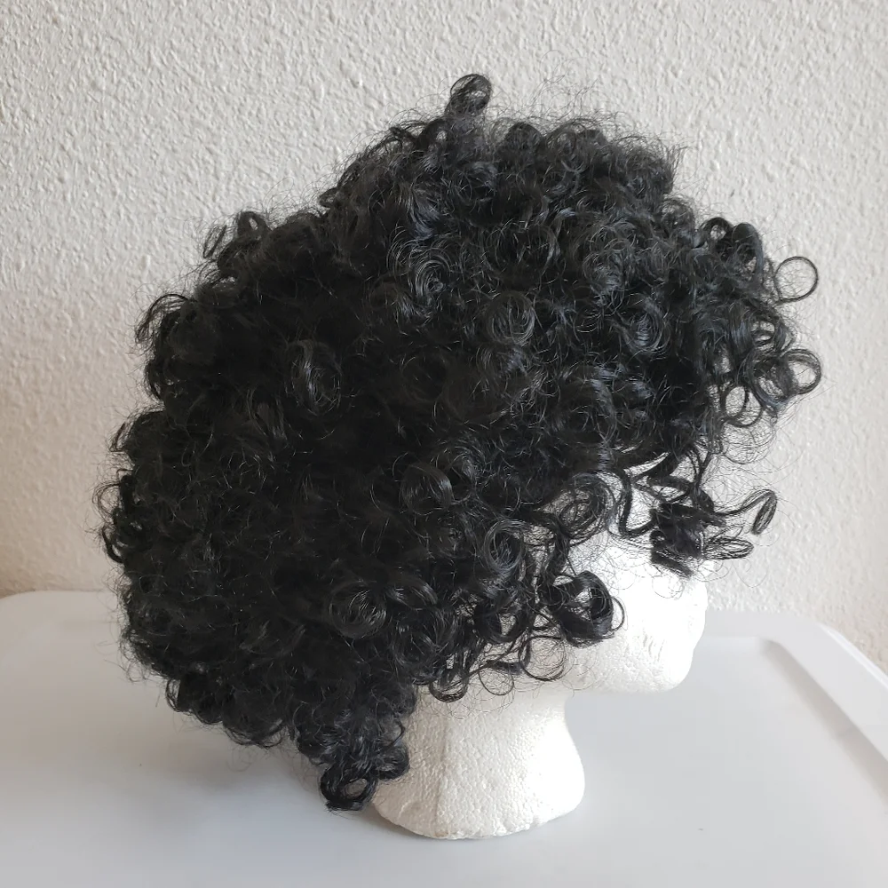 NWT Black Curly Wig Disco Afro Costume One Size Halloween